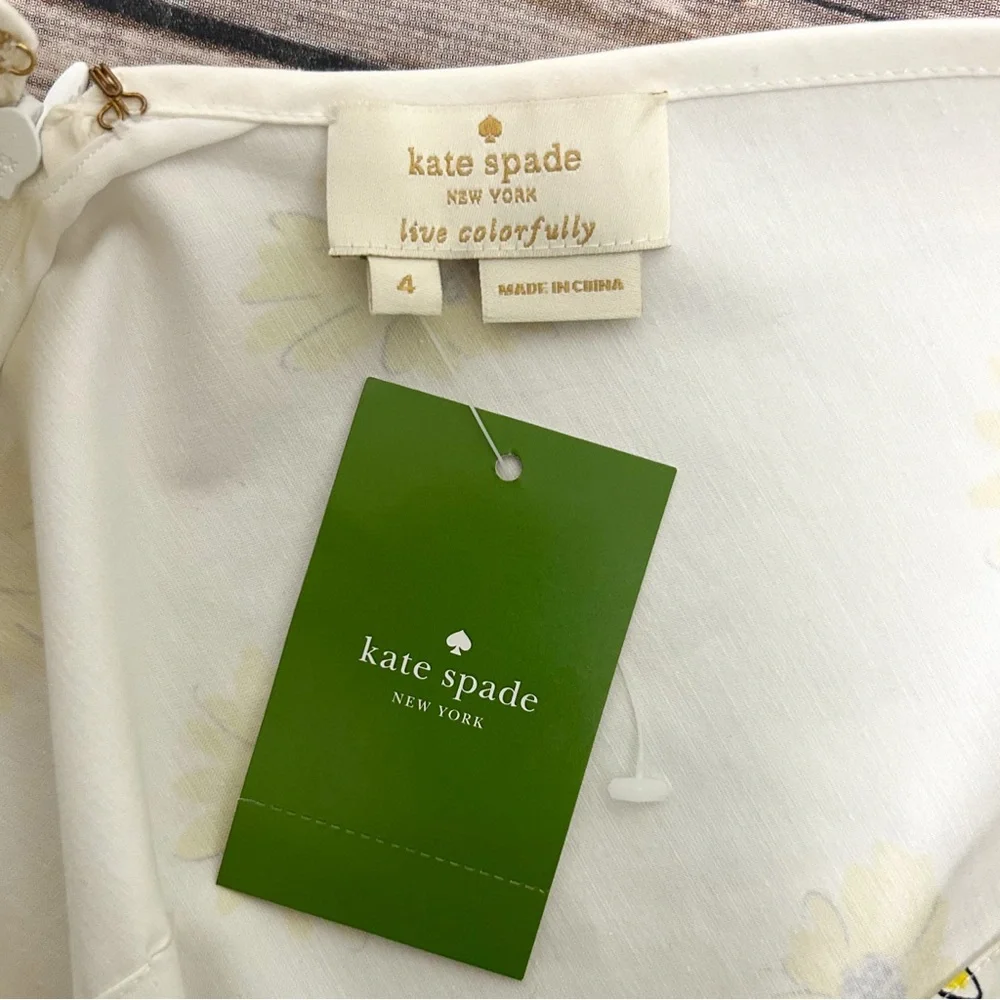 Kate Spade White Yellow Sleeveless Daisy Dot Bow Peplum Top 4 New With Flaws